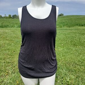 Maternity size L Large Black Tank Top SO Stretchy Long Ruched Basic Summer Shirt
